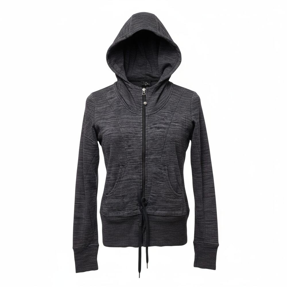 Athleta Tiger-Terry Zip Up Hoodie Grey Pockets Cinch Waist Thumbholes Sz XS